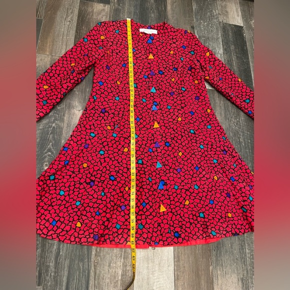 Vintage Anne Crimmins for UMI Collections Triangles Buttons Red Silk Dress Sz 14 - Picture 7 of 12